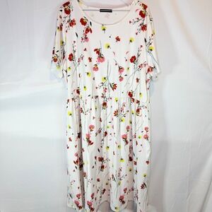 JustFashionNow Women's White Floral Tiered Midi Dress 2XL Knit Casual